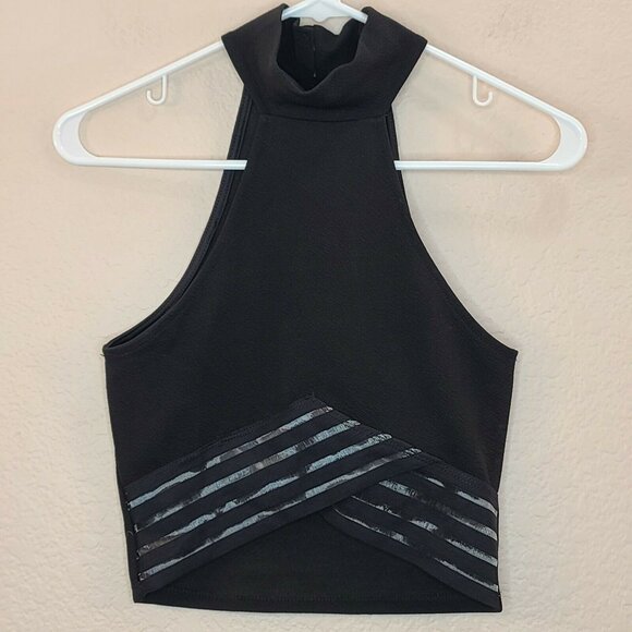a'gaci Tops - A'Gaci Top Womens Small Black Knit Cropped High Neck Halter Fitted Stretch Mesh